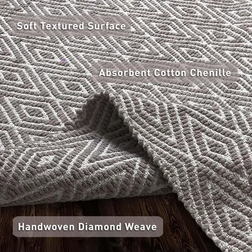 Vista 2 de Chardin Home, tapete 100% algodón, reversible por completo, de 21 x 34 pulgadas, se puede lavar a máquina, Gris y blanco Beige grisáceo - Blanco