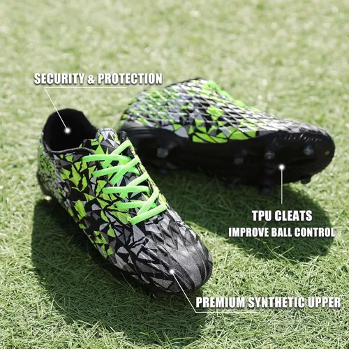 Vista 3 de UMUERX Kids Soccer Cleats Girls Boys Outdoor Indoor Football Shoes Trainning Shoes Lace up Firm Ground Athletic Turf Shoes Green