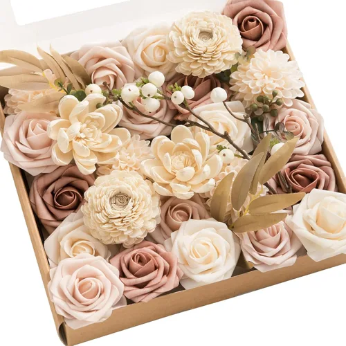 Vista 11 de Ling's moment Caja de flores artificiales de color rosa, sorbete tropical Grn-sorbete Tropical