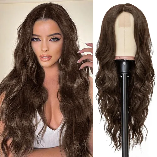 Vista 37 de NAYOO Peluca larga ondulada rubia ombré para mujer, de 26 pulgadas, parte media, rizada, ondulada, de aspecto natural, fibra sintética resistente al