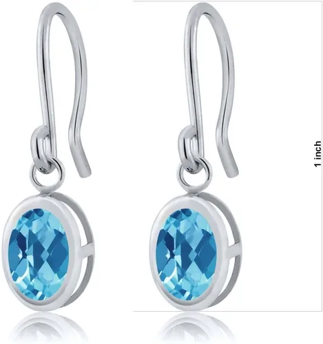 Vista 94 de Gem Stone King Aretes colgantes de plata de ley 925 de 0.276 x 0.197 in con piedra natal ovalada de alambre francés para mujer