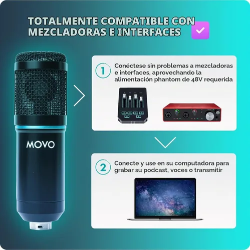 Vista 4 de Movo PC-M6 - Micrófono de condensador cardioide universal con soporte de micrófono de mesa, filtro pop de doble capa y cables de audio, gran kit