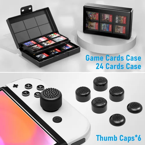 Vista 7 de 27 In 1 Switch OLED Accessories Bundle Kit for Nintendo Switch OLED, Switch OLED Carrying Case and Protective Case Cover, Joycon Grips and Wheels