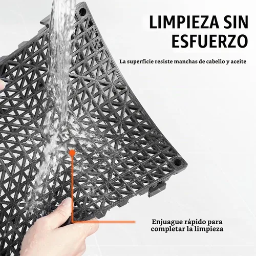 Vista 5 de VEVOR Alfombra Modular Entrelazada, Paquete de 12 Piezas de 30,5 cm x 30,5 cm, Azulejos de Drenaje de PVC Suave Entrelazados, Agujeros de Drenaje