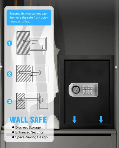 Vista 9 de Caja de seguridad grande para el hogar – Armario resistente de 3.0 pies cúbicos con luz de movimiento y alarma doble, teclado digital y llave
