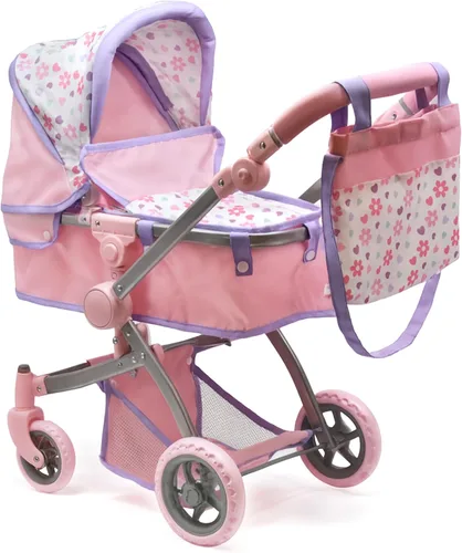 Vista 8 de Dolls To Play Cochecito Convertible de Muñeca Bebé para Niños, Mango Ajustable Carrito Buggy Plegable con Toldo y Cesta de Almacenamiento, Ruedas
