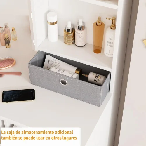 Vista 6 de Fameill Tocador de maquillaje con luces, escritorio de tocador de 37 pulgadas con espejo y luces, 4 cajones, 3 modos de iluminación, brillo