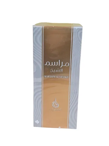 Vista 2 de KHADLAJ PERFUMES Marasim Al Shaikh Perfume árabe de lujo, botella de vidrio blanco y dorado, fragancia premium de Oriente Medio