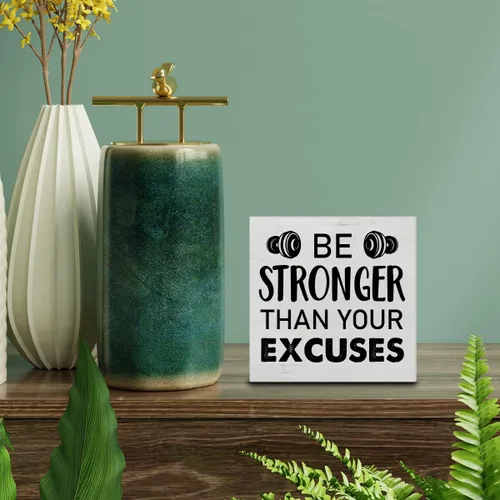 Vista 3 de Letrero de madera con texto en inglés «Be Stronger Than Your Excuss» «Be Stronger Than Your Excuss», caja de madera rústica, para el hogar, oficina