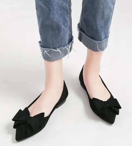 Vista 5 de SAILING LU Zapatos planos de ballet con lazo para mujer, puntera puntiaguda, zapatos planos casuales de gamuza, zapatos de vestir para el trabajo