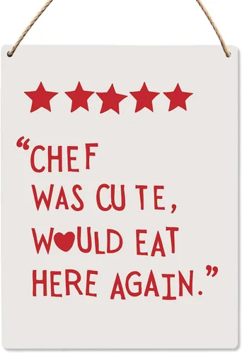 Vista 6 de Letrero colgante de madera con texto en inglés "Chef Was Cute Would Eat Here Again", divertida decoración de pared para comedor, comedor