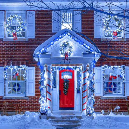 Vista 7 de Guirnalda de luces navideñas con 100 LEDs, tira de 33 pies, 8 modos, conectable, impermeable, parpadeante, con temporizador y memoria, para Azul