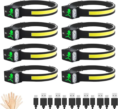 Vista 8 de Linterna frontal LED recargable, sensor de movimiento de 230°, faros delanteros para frente, luz de casco duro para adultos, linterna LED