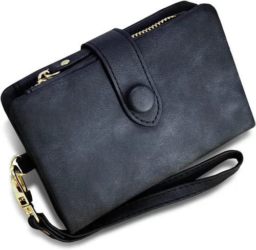 Vista 2 de AOXONEL Women's Small Bifold Leather wallet Rfid blocking Ladies Wristlet with Card holder id window Coin Purse
