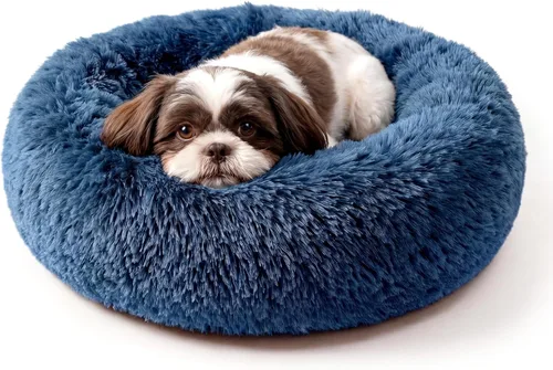 Vista 13 de Cama para perros pequeños, cama calmante para perros pequeños, antiansiedad, cama para cachorros, lavable a máquina, esponjosa, de lujo Verde militar