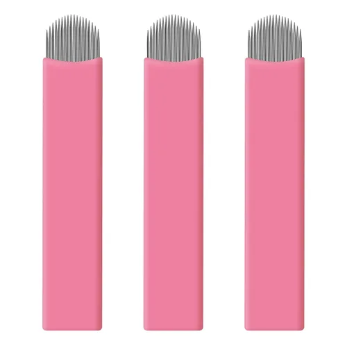 Vista 16 de 50 hojas de microblading desechables color rosa #14 nano, 0.006 in, perfectas para trazos de cabello, cejas, agujas más finas del mercado