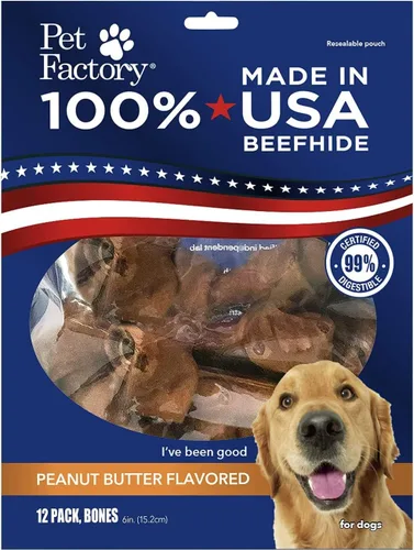 Vista 10 de Pet Factory Golosinas masticables para perros, 100% fabricadas en Estados Unidos, huesos anudados de 6 pulgadas, sabor a carne, 12 unidades/1 paquete
