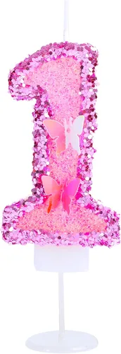 Vista 15 de Decoración de vela 3D con diseño de mariposa rosa número 10