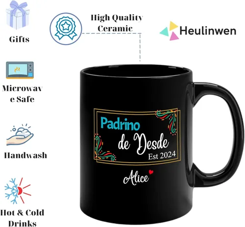 Vista 2 de Padrinos De Bautizo Propuesta Set 2 Tazas Café 11Oz, Quieres Ser Mis Padrinos De Bautizo, Quieres Ser Mi Madrina est 2024, Dios Padrinos Presenta