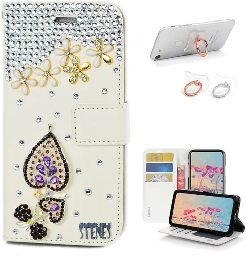 Vista 10 de Bling - Funda tipo cartera compatible con iPod Touch 5 y iPod Touch 6, elegante funda de piel con diseño de lazo hecho a mano en 3D con soporte