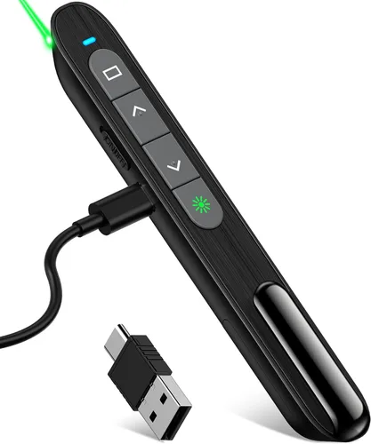 Vista 10 de DinoFire - Clicker de presentación con estuche, presentador inalámbrico remoto Powerpoint Clicker, con bolsa de almacenamiento protectora Negro