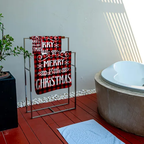 Vista 6 de Moukeren Juego de 3 toallas de baño navideñas absorbentes de agua, suaves toallas de baño de Navidad, copos de nieve, Papá Noel, árbol de Navidad