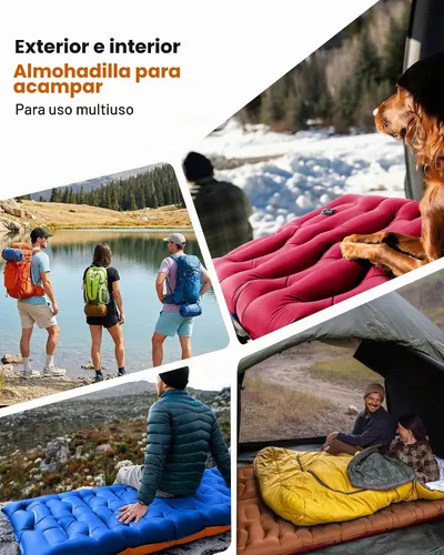 Vista 9 de Colchoneta de dormir para campamento, de 5.9 pulgadas de grosor, con almohada integrada y bomba de pie, almohadilla de dormir autoinflable