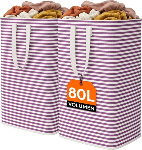 Vista 24 de Lifewit 75L x 2 Pack Collapsible Laundry Hamper Large,Tall Foldable Dirty Clothes Baskets Waterproof, Freestanding Double Bags with Easy Carry