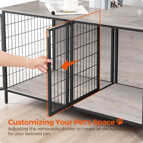 Vista 6 de MAHANCRIS Mueble de jaula para perros para 2 perros, perrera de 43.3 pulgadas con divisor extraíble, muebles para perros resistentes y resistentes