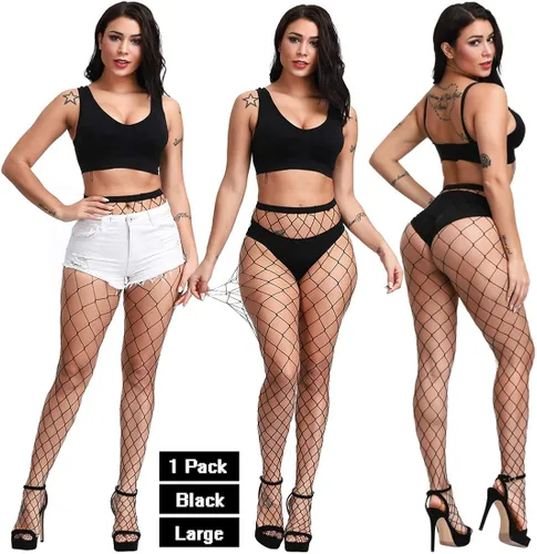 Vista 6 de DRESHOW Medias de red para mujer medias altas hasta el muslo