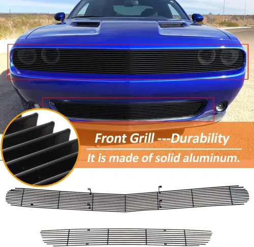 Vista 4 de Rejilla delantera compatible con DODGE Challenger PHANTOM 2015 16 17 18 19, para parachoques superior e inferior, inserto de rejilla de aluminio