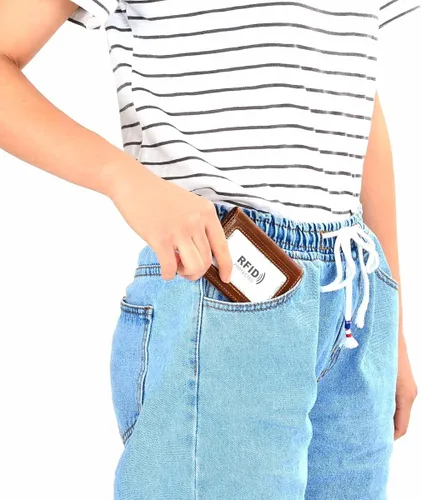 Vista 8 de HAWEE - Cartera de bolsillo frontal para hombre cuero auténtico RFID