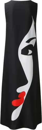 Vista 4 de Vestido largo de verano para mujer casual sin mangas con cuello en V holgado bohemio para playa con bolsillos A1