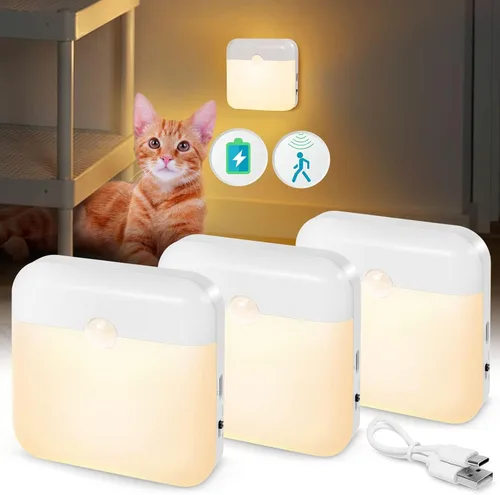 Vista 8 de Luz nocturna con batería recargable USB para interiores, con sensor de movimiento adhesivo, sin necesidad de enchufar a la pared, mini luces