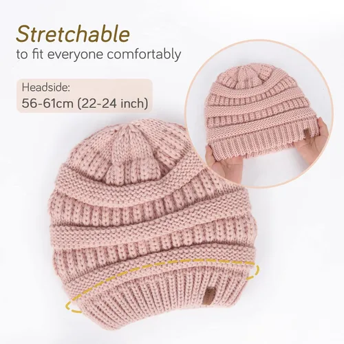 Vista 15 de FURTALK Gorro de invierno para mujer, con forro de satén, tejido trenzado, grueso, holgado, gorro cálido