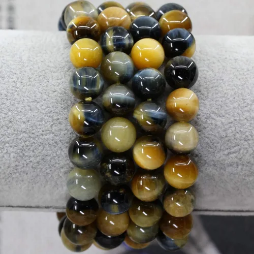 Vista 2 de Amandastone Pulsera elástica de cuentas redondas de 0.394 in con piedras preciosas naturales de 7 pulgadas