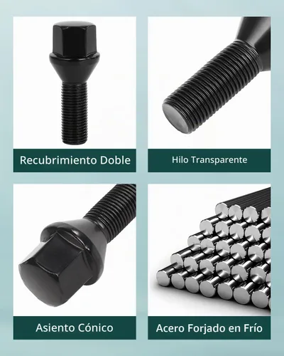 Vista 4 de SCITOO 20 piezas de pernos de rueda 12x1.25 tuercas de rueda pernos con vástago negro M12x1.25 longitud de vástago 28mm tamaño de hexágono 17mm