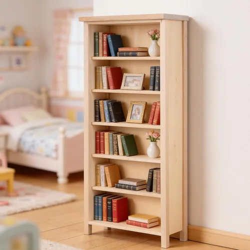 Vista 7 de Estantería de casa de muñecas a escala 1:12, gabinete de almacenamiento modelo de casa de muñecas, estantería en miniatura de madera sin terminar