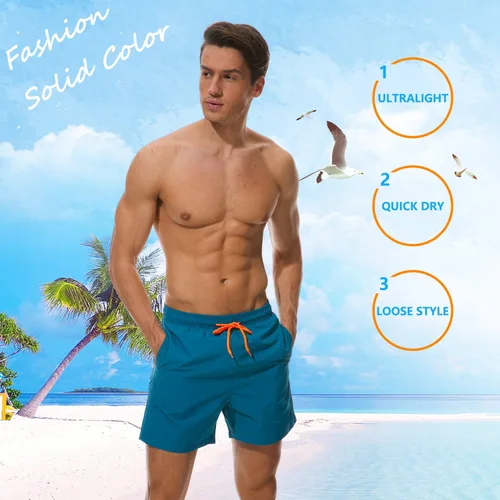 Vista 3 de SILKWORLD - Trajes de baño para hombre, pantalones cortos de playa de secado rápido con bolsillos