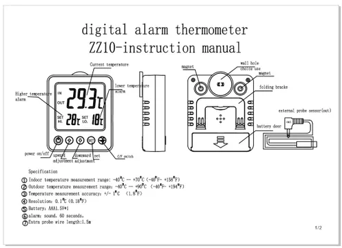 Vista 9 de 2 piezas Termómetro de Refrigerador Alarma de Congelador Termómetro Digital de Congelador Termómetro de Refrigerador con Sensor Extra Alarma de Negro