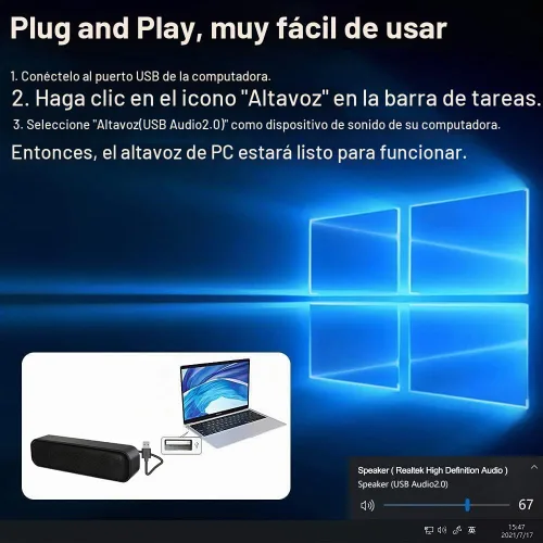 Vista 8 de ZETIY Altavoz de computadora actualizado, altavoz alimentado por USB para escritorio, PC con Windows, Mac. Mini barra de sonido portátil Plug and