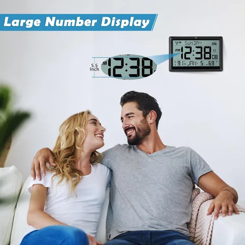 Vista 3 de Amgico Reloj de pared digital, reloj atómico de pantalla grande de 10.5", funciona con pilas, ajuste automático de calendario digital