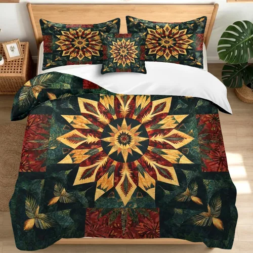 Vista 19 de Sleepwish Juego de funda nórdica bohemia, floral artesano, tamaño individual tela de microfibra, funda nórdica con fundas de almohada