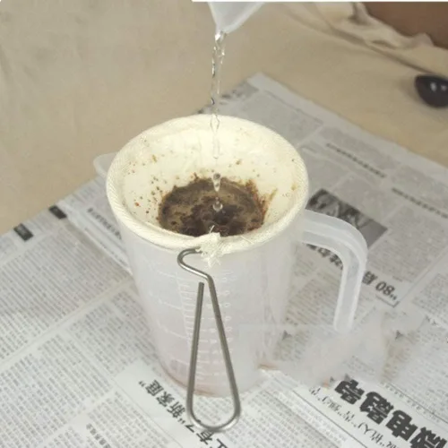 Vista 3 de 2 piezas reutilizables para calcetines de café, filtro de tela de acero inoxidable, filtro de té para oficina en casa, hecho a mano, colador de café