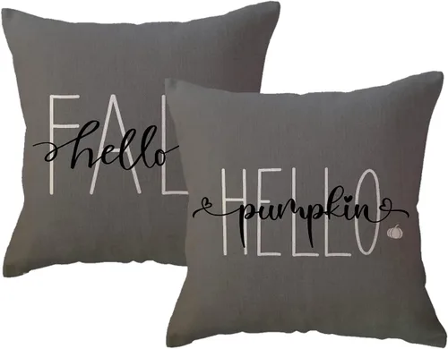 Vista 9 de Fundas de almohada naranjas de otoño de 12 x 20 pulgadas, paquete de 2 fundas de almohada decorativas rectangulares/lumbar, fundas de cojín de Hello