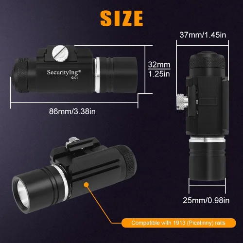 Vista 5 de Mini luz de rifle de 320 lm, montaje Picatinny/Mlok, 1 unidad Includes Battery, Compact Design Fits 1913 Standard Guide Rail . Durable Aluminum