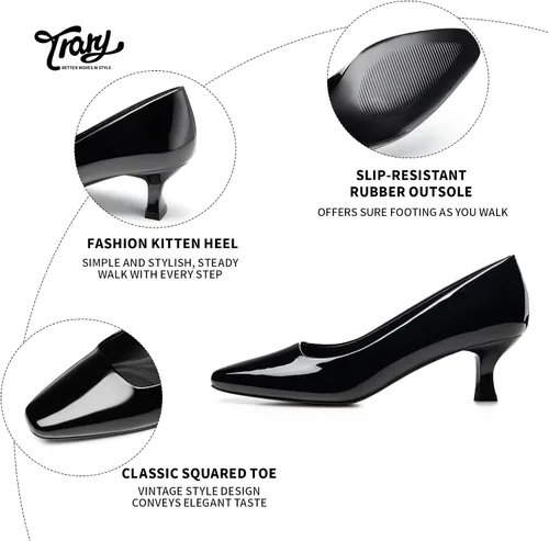Vista 4 de Trary Zapatos de tacón de gatito para mujer, zapatos de vestir clásicos con punta cuadrada, zapatos casuales de tacón bajo cerrado para mujer oficina