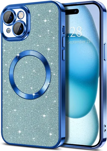 Vista 25 de Hython para iPhone 16 Funda con chispas brillantes, fundas transparentes magnéticas con protector de lente de cámara [Compatible con MagSafe]