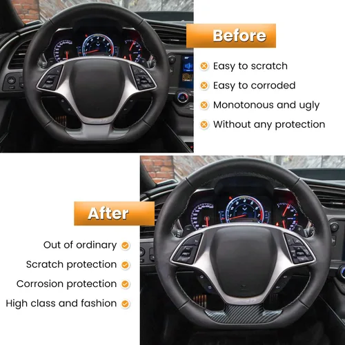 Vista 4 de Cubierta de volante con aspecto de fibra de carbono, cubierta de moldura para Chevrolet Corvette C7 Z06 Z51 ZR1 Stingray Grand Sport 2014 2015 2016