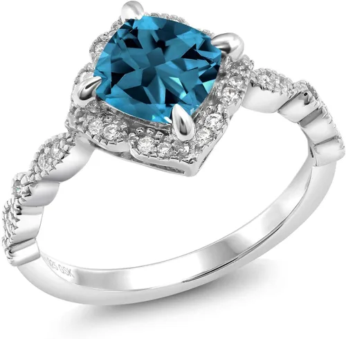Vista 17 de Gem Stone King Anillo de compromiso solitario de moissanita blanca con piedra natal de corte cojín de 0.276 in para mujer, plata de ley 925